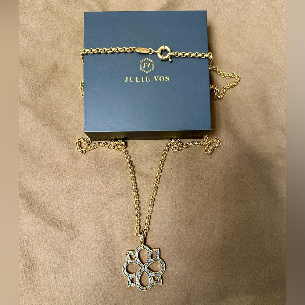 Julie Vos SoHo Pendant Gold/Black Necklace - Reversible Pendant & adjustable